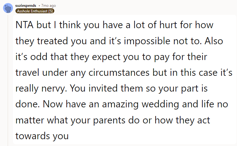 My only question is how did your family find out about your fiancée paying for her family members to attend.