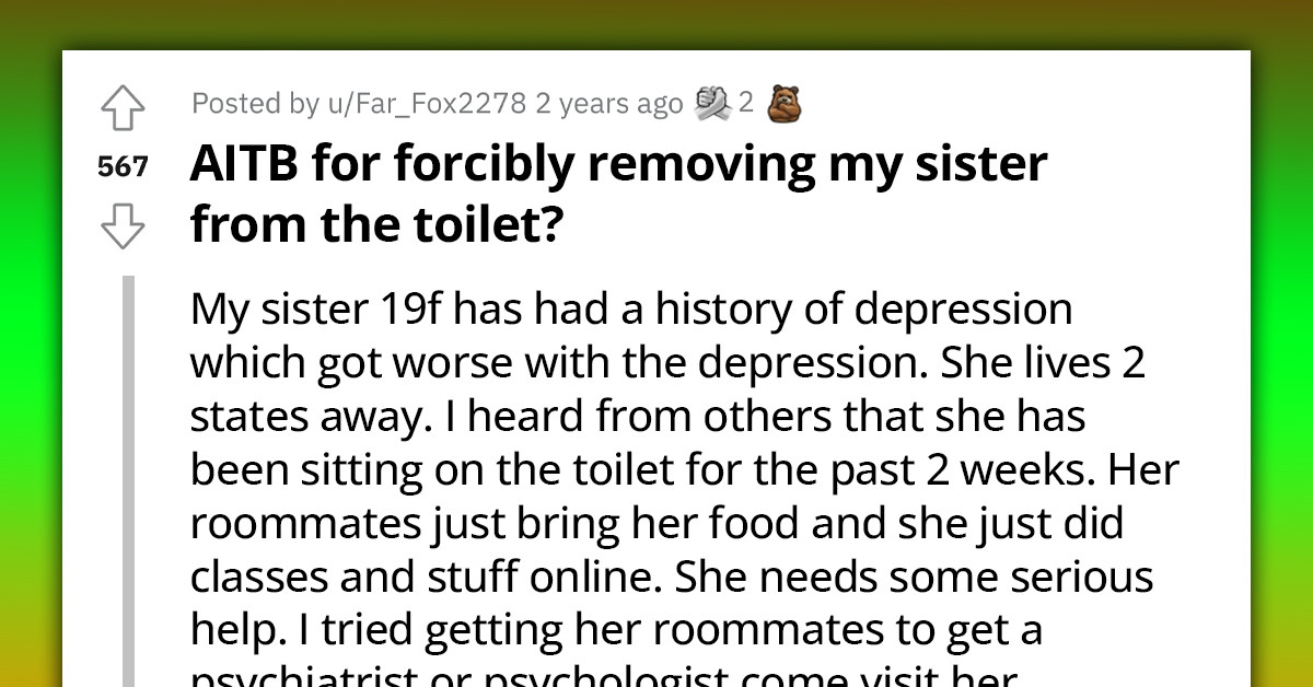Redditor Asks If Forcibly Removing His Severely Depressed Sister From The Toilet She Spent Two Weeks On Is Acceptable