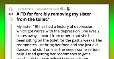 Redditor Asks If Forcibly Removing His Severely Depressed Sister From The Toilet She Spent Two Weeks On Is Acceptable