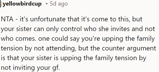 OP's sister can control who she invites but not who attends.