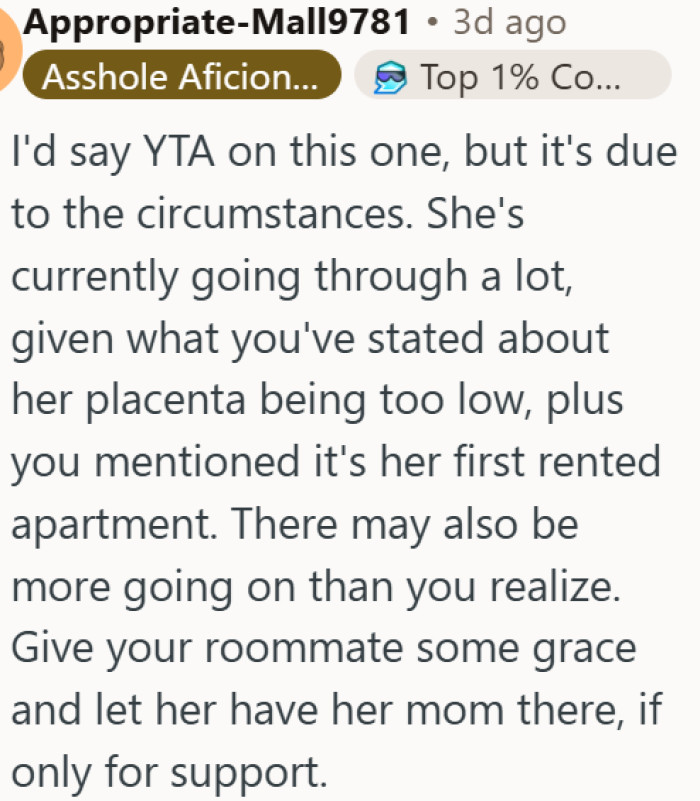 Pregnant roommate deserves more grace than OP is giving her