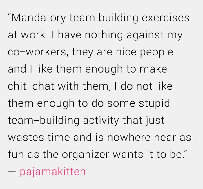 7. Petition to ban team-building activities