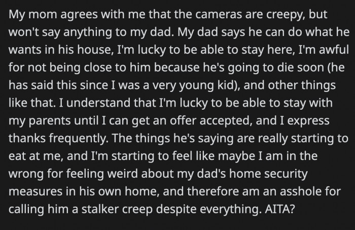 Her mom is not doing anything about it as well, and OP's father started guilt-tripping her