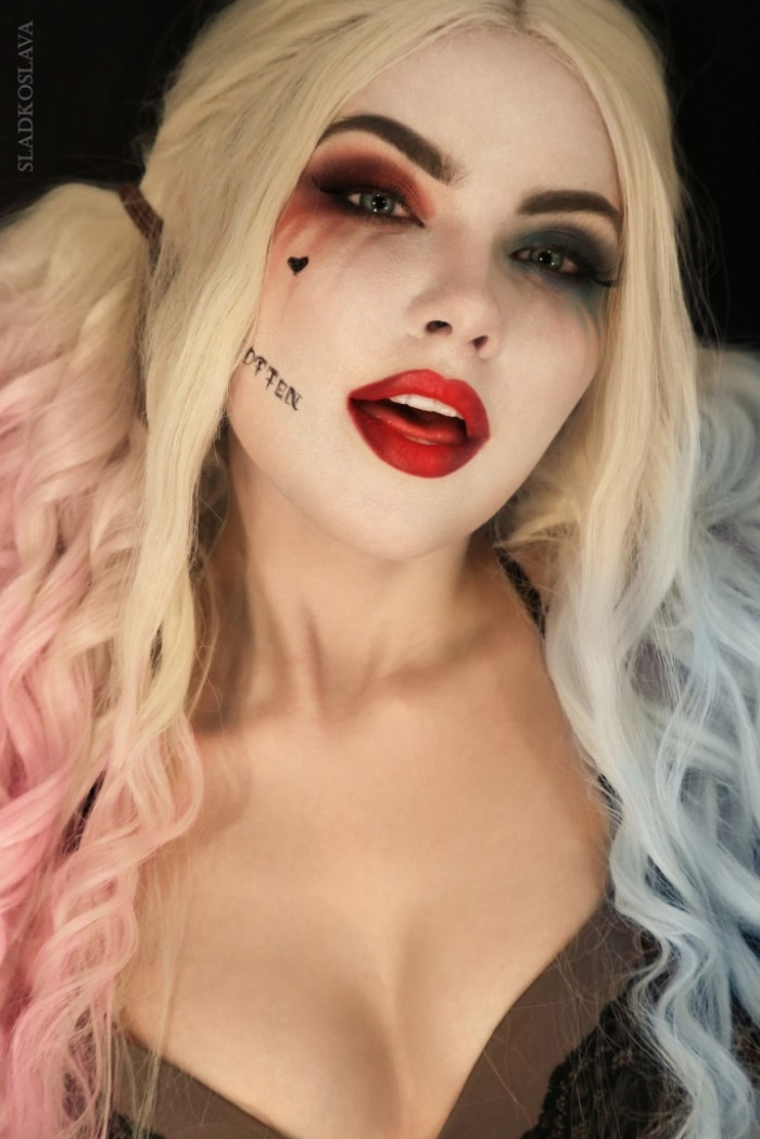 11. Here, she is cosplaying as Harley Quinn from Batman and Suicide Squad