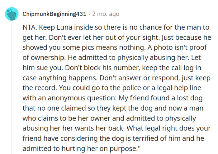 They should protect Luna at all costs; a photo doesn't outweigh an admission of abuse, and maintaining a call log is their silent defense strategy.