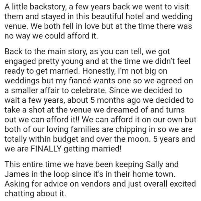 OP's not big on weddings, but her fiancé wants one, so they agreed on a smaller affair to celebrate