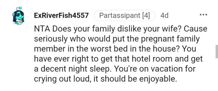 The OP has every right to get a hotel room