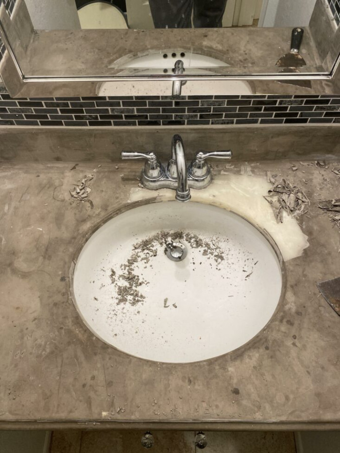 9. Please, do not cover your bathroom counter in cement. This has homeowner written all over it.