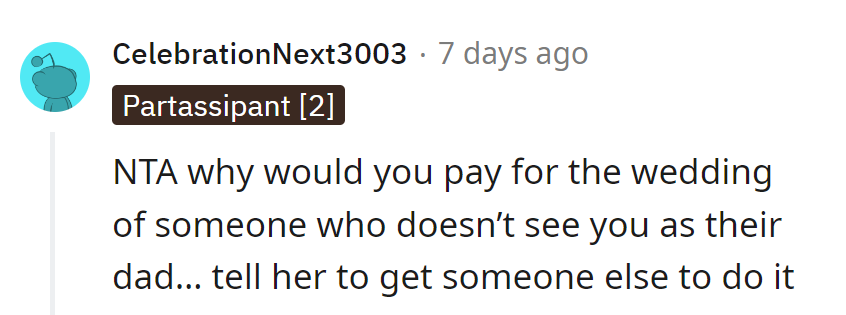 Pay for a non-dad's wedding? Get in line for someone else's wallet.