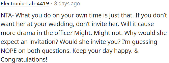 If OP doesn't want her at her wedding, she shouldn't invite her