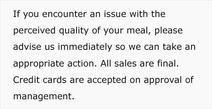 All sales are final, regardless of your dining experience