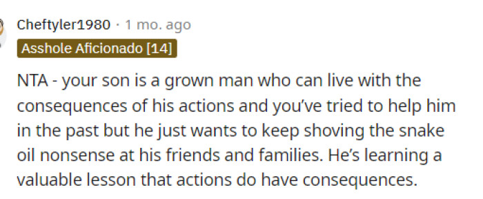 It's important to recognize the age of their son because he's not a child, and he should definitely know what he's supposed to be doing as an adult.