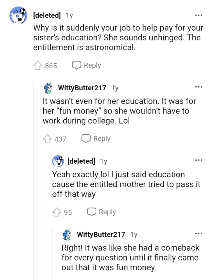 The mom's entitlement is astronomical.