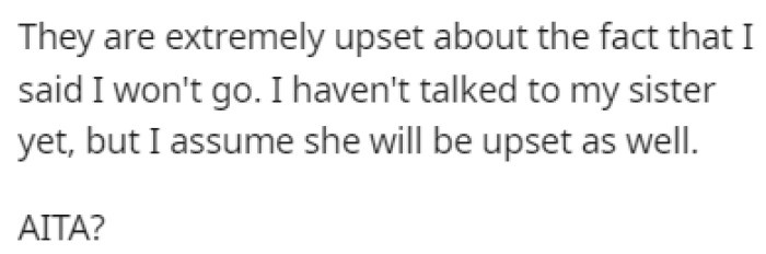 Everyone is upset with OP's decision, so she turned to Reddit to see if she was doing the wrong thing