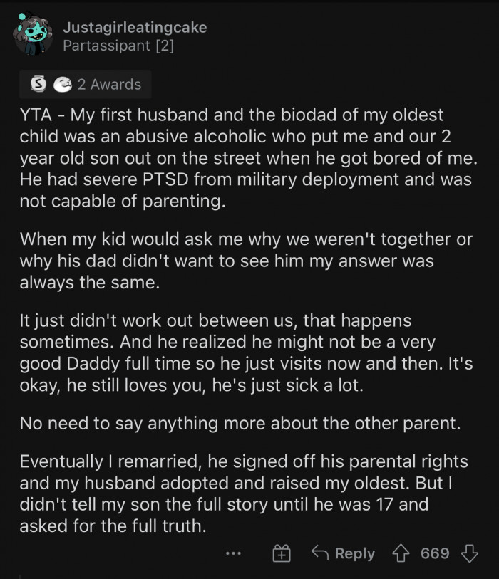 No need to say anything more about the other parent.