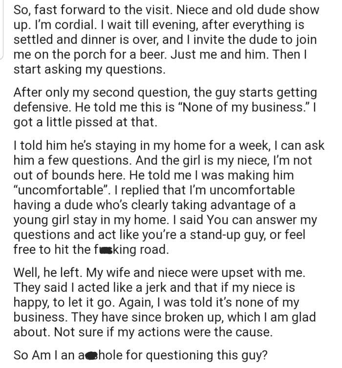 OP certainly put the man on the hot seat when they arrived. Now both their wife and her niece are pissed with OP