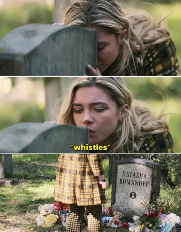 19. Yelena almost heard a whistle while visiting Natasha's grave in Black Widow's post-credits scene.