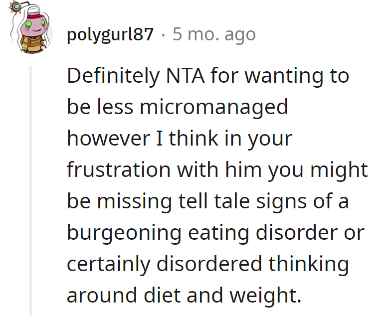 NTA for ditching the micromanagement, but don't miss the signs—he's on a dietetic odyssey, not just a diet!