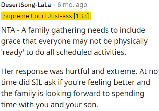 OP's SIL made a hurtful and insensitive comment.