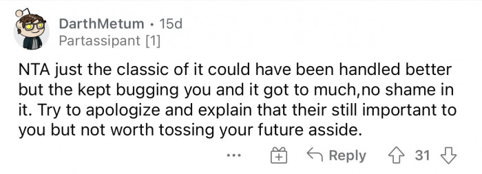 She should apologize, but that doesn't mean she's not going to go anymore.