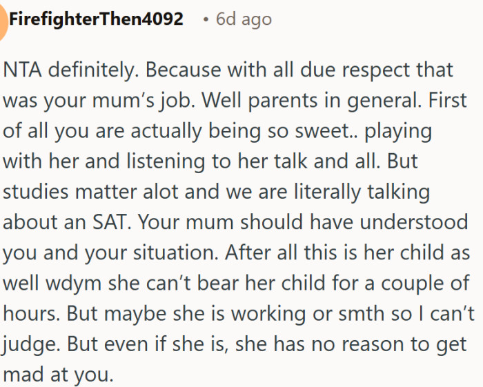 Expecting a student to choose childcare over a life-changing exam is unreasonable