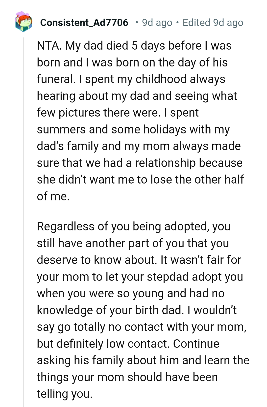 The OP has a part of her that she deserves to know about