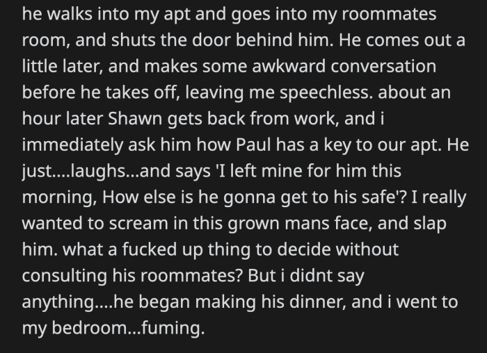 OP went back to his room and sent his roommates a text to tell them their 