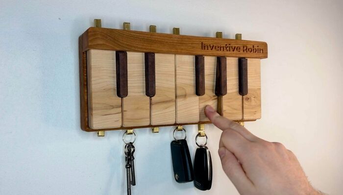"A Wooden Piano To Store My Keys With A Latching Mechanism Inside Each Note"