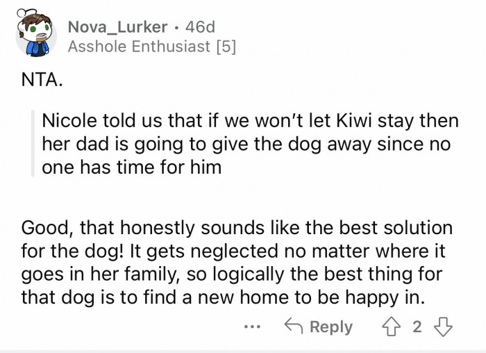 4. Nicole should know and read the consequences of the neglect of her pets to let her decide what to do.