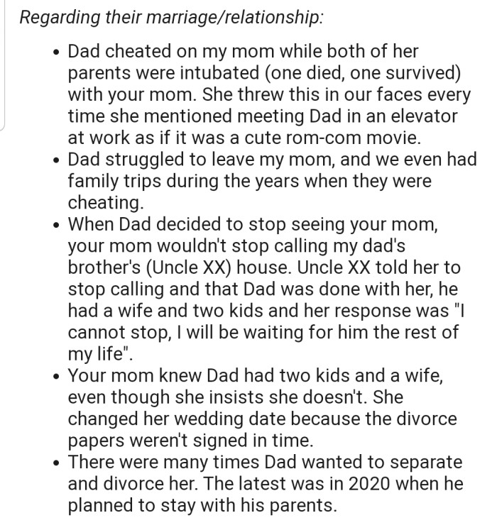 Here are some startling revelations about her father and stepmother's marriage