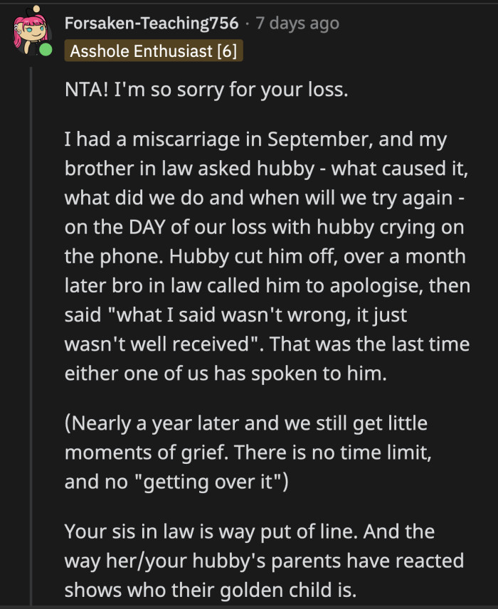 She shouldn't have pushed OP to attend her baby shower knowing what happened