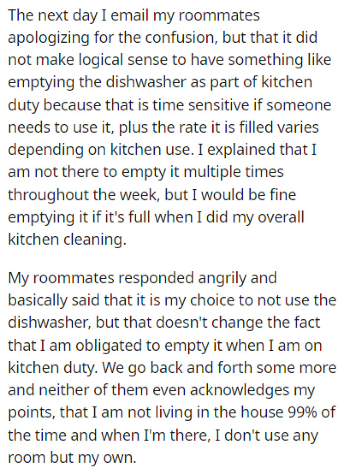OP tried apologizing to her roommates, but they were still mad at her