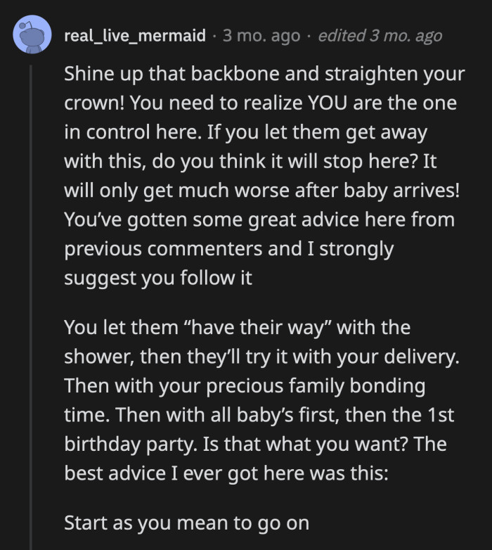 OP and her partner should nip this issue in the bud. If they allow either mom to have a say in their family life, it will only escalate in the future.