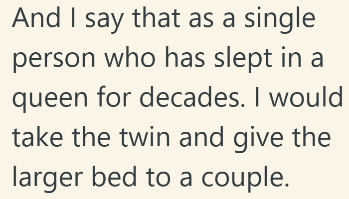 Offering up the bigger bed sounds gracious, until it starts feeling like an unwritten rule.