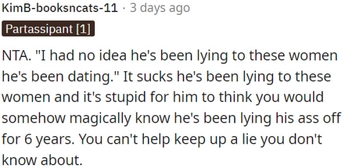 OP can't assist in maintaining a deception she had no knowledge of.