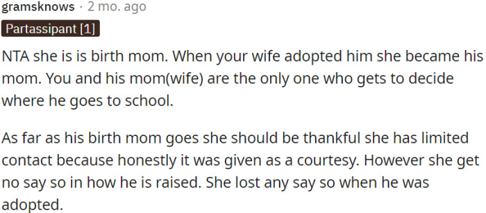 OP and his wife have the sole right to determine where Ben goes to school