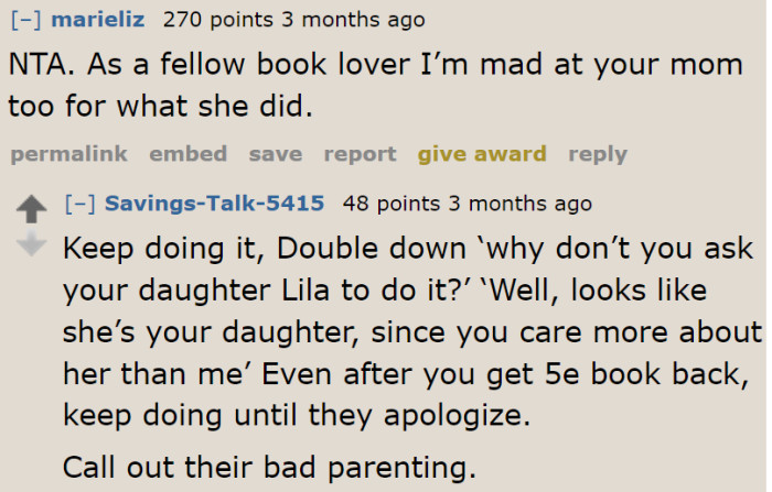 The mom is being a bad example as a parent.