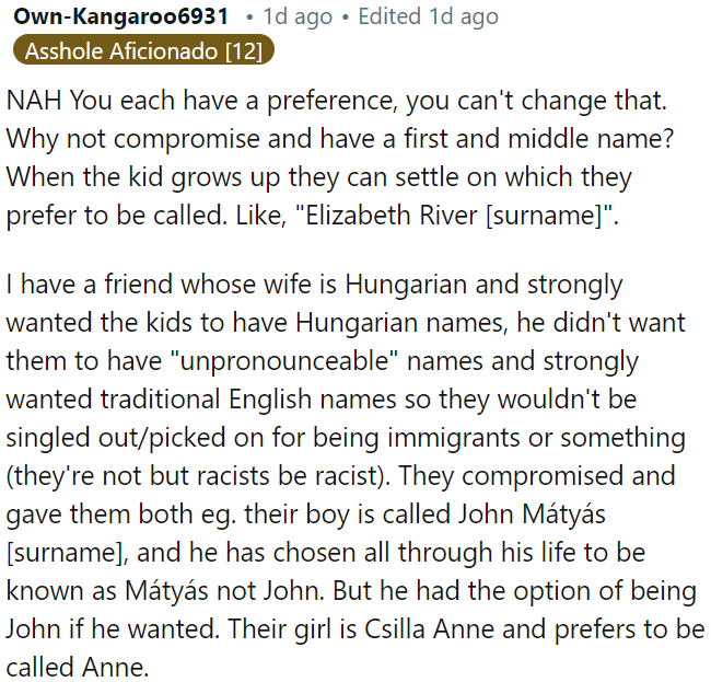 They can give a first and middle name to accommodate preferences.