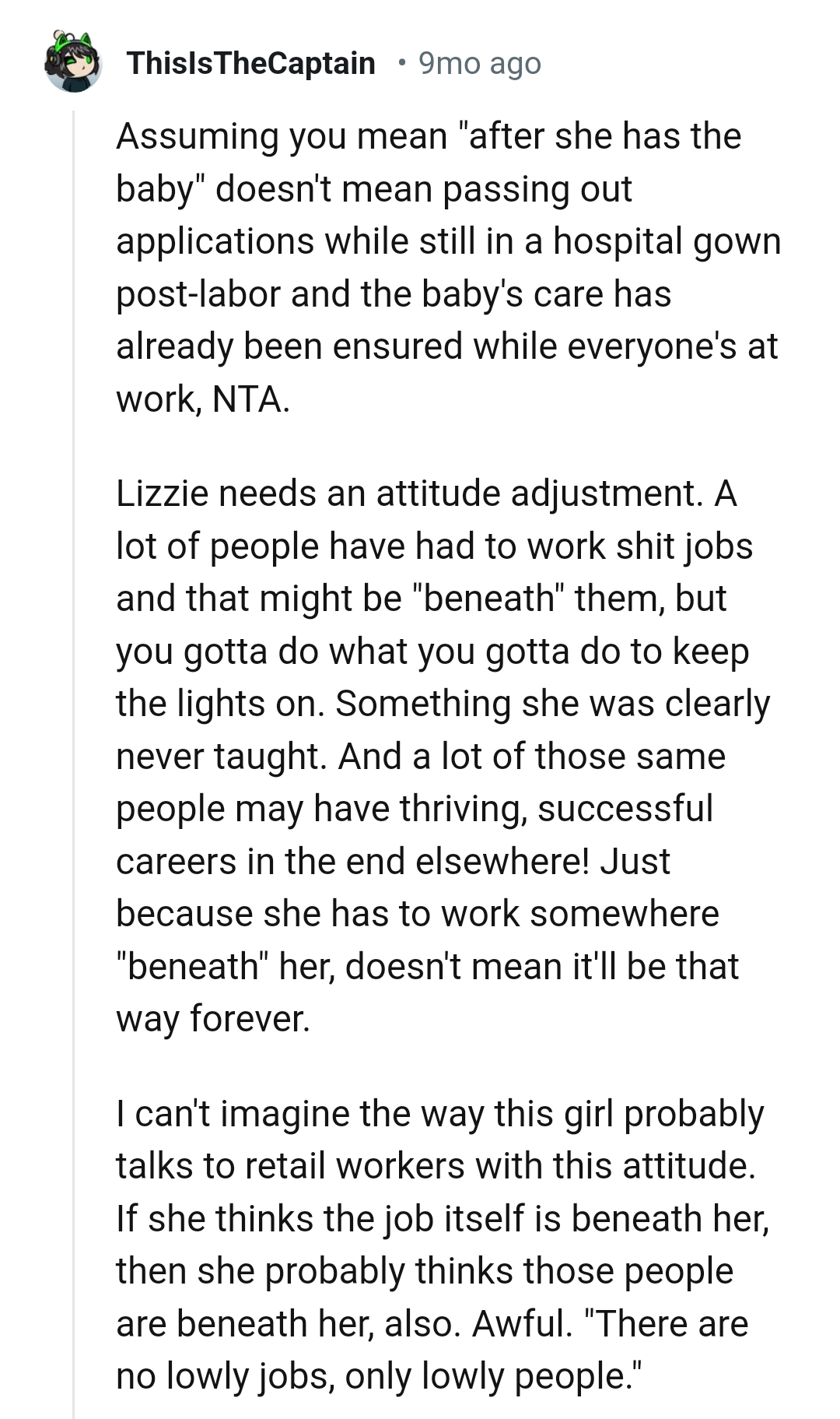 This Redditor believes that Lizzy needs an attitude adjustment