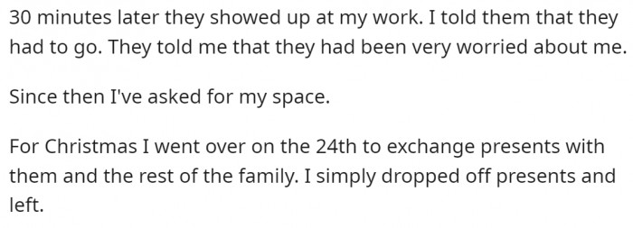 Their parents then showed up at their work, and OP asked them to leave.