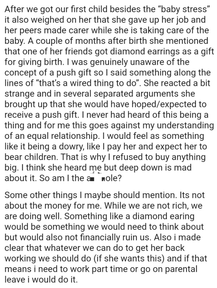 The OP never heard of this being a thing, and for him, this goes against his understanding of an equal relationship