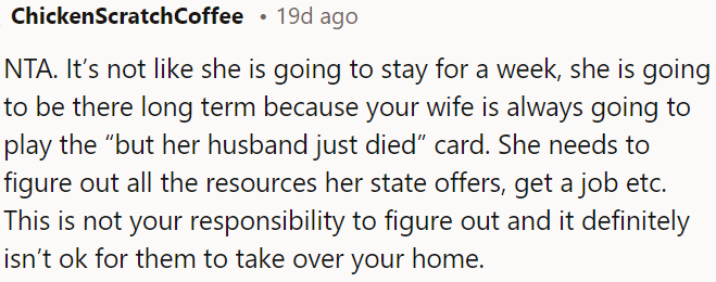 It's her responsibility to find resources and a job, not OP's.