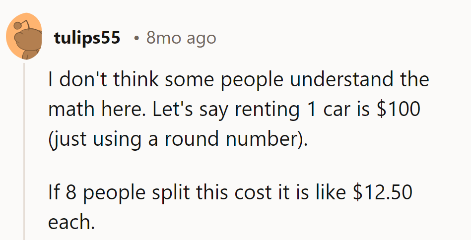 Apparently, math's the new mystery novel. $100 split 8 ways: Not rocket science, folks!