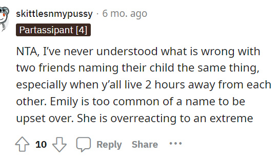 This person suggested just naming the baby the same thing and not worrying about it.
