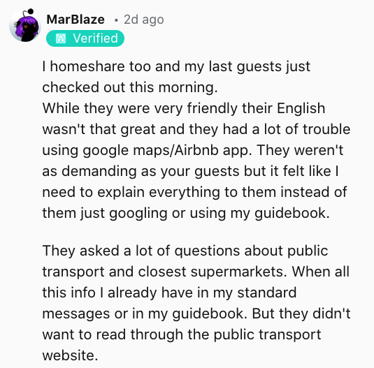 4) From a Redditor who homeshares as well