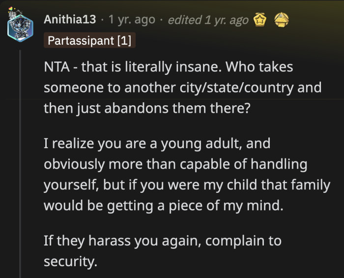 I hope OP called her own parents to report what these adults tried to make her do.