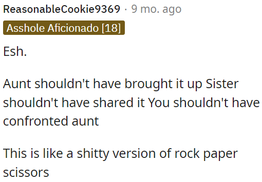 Discussing the issue with Aunt and Sister was a mistake.