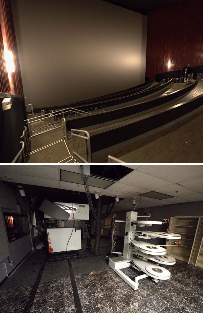 "An Abandoned Movie Theatre That Closed In 2023. The Last Slide Is A Screenshot From Body Cam Footage Of Me Getting Arrested There"