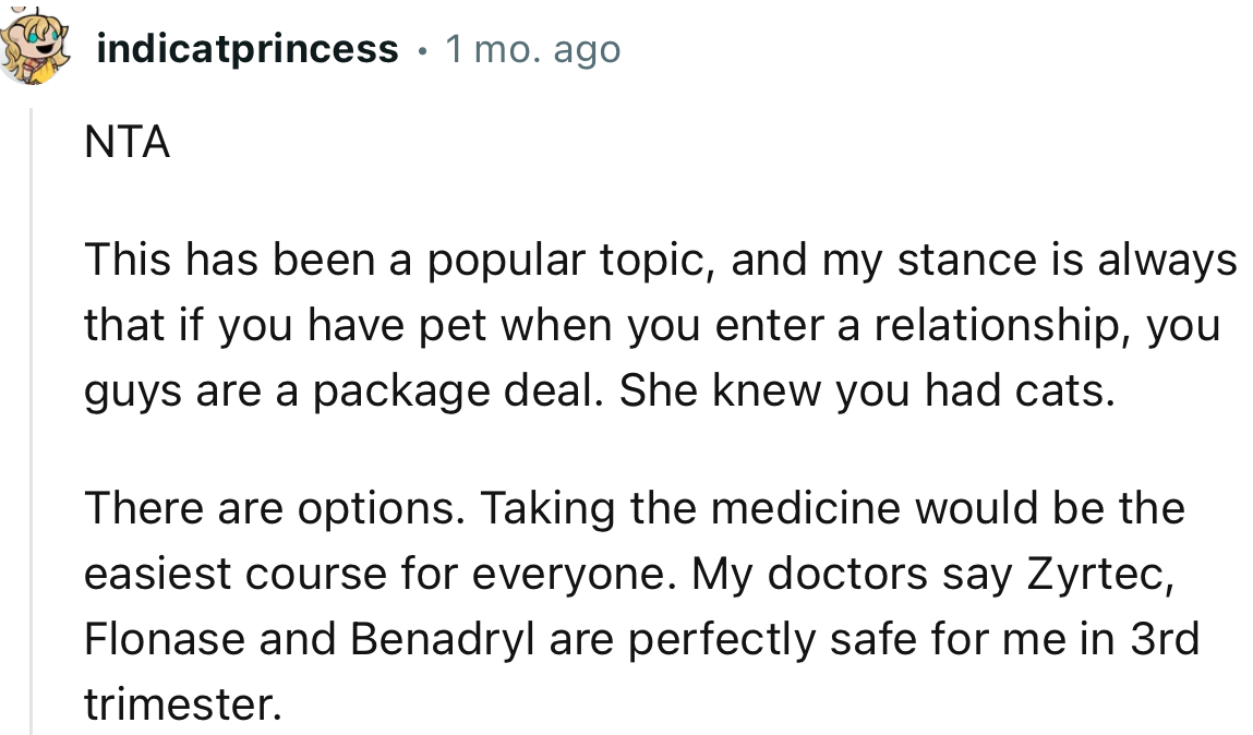 “NTA. If you have a pet when you enter a relationship, you guys are a package deal. She knew you had cats.”