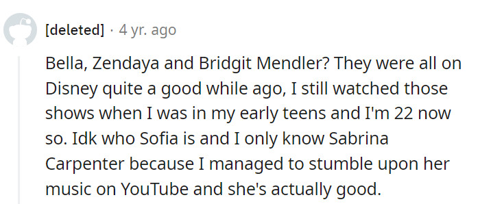 Disney stars like Bella, Zendaya, and Bridgit Mendler evoke nostalgia for those who grew up with Disney, while newcomers like Sofia and Sabrina Carpenter are on the rise.